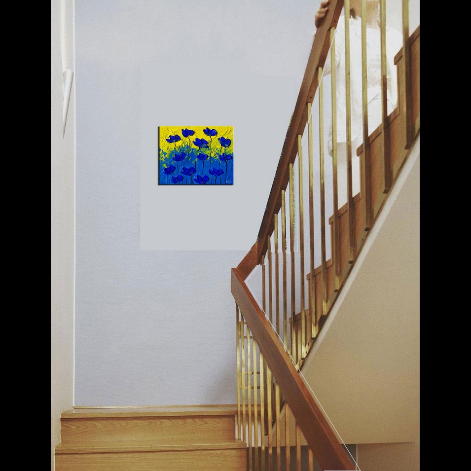Painting titled 'Ocean blue Poppies on a sunny day # 1' by Monica Fallini