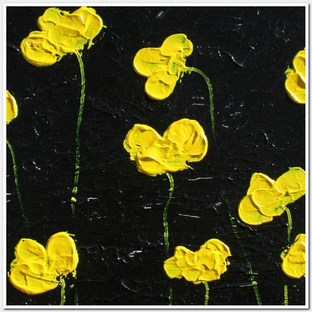 Painting titled 'Yellow Poppies on black' by Monica Fallini