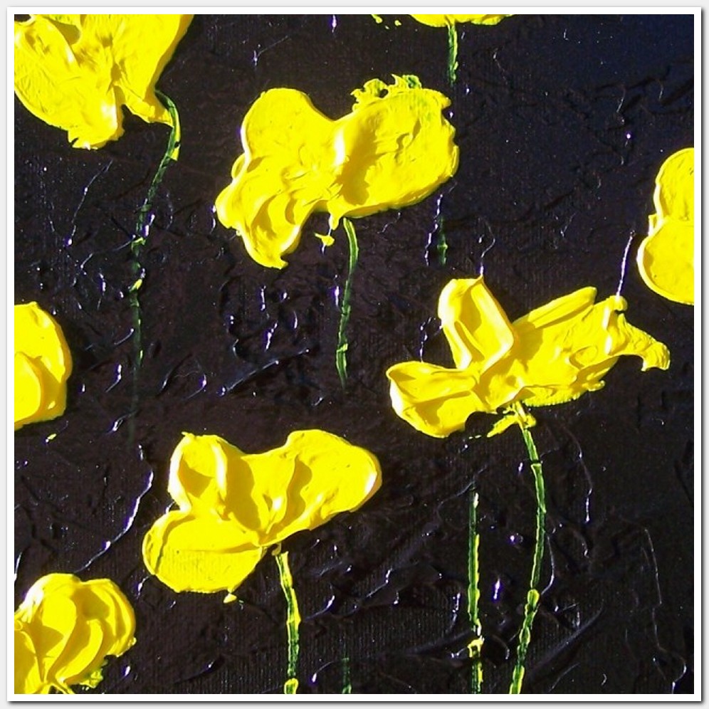 Painting titled 'Yellow Poppies on black ' by Monica Fallini