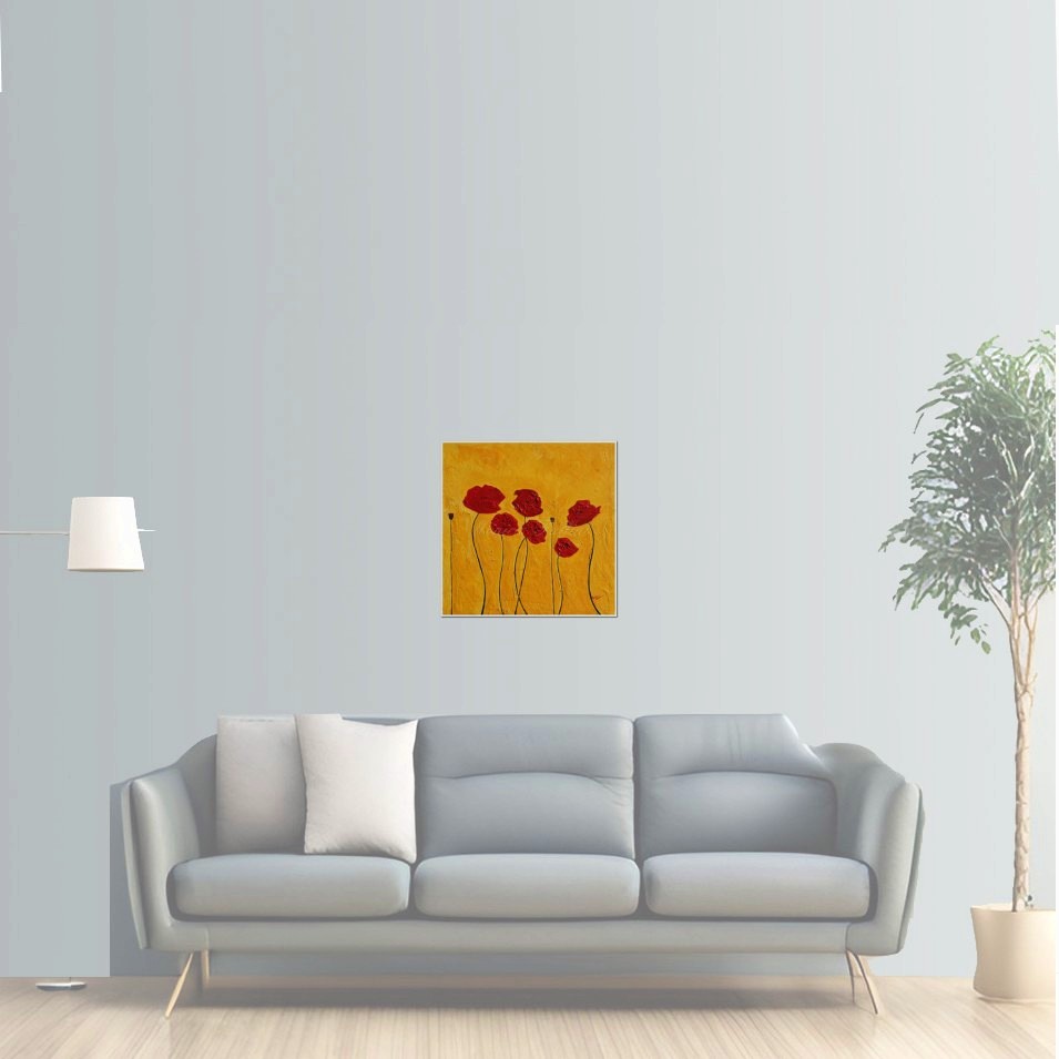 Painting titled 'Dancing Poppies under the Sun' by Monica Fallini