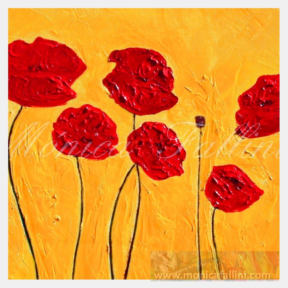 Painting titled 'Dancing Poppies under the Sun' by Monica Fallini