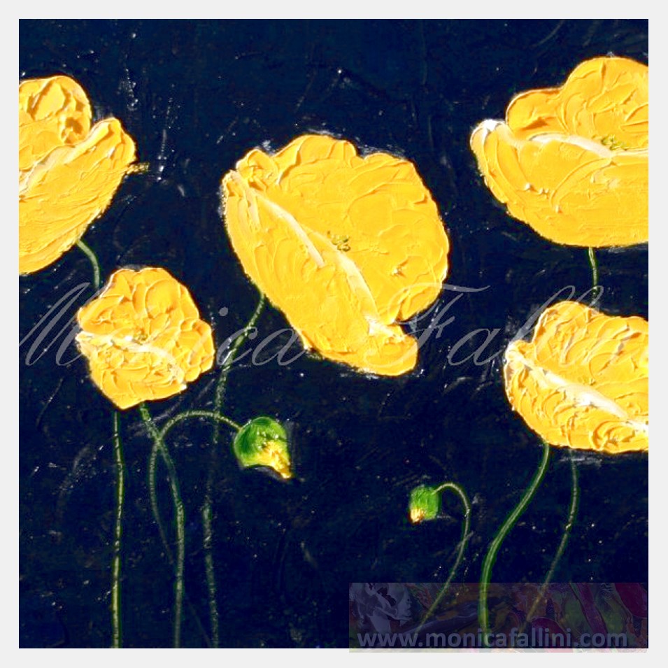 Painting titled 'Dancing Poppies at night' by Monica Fallini