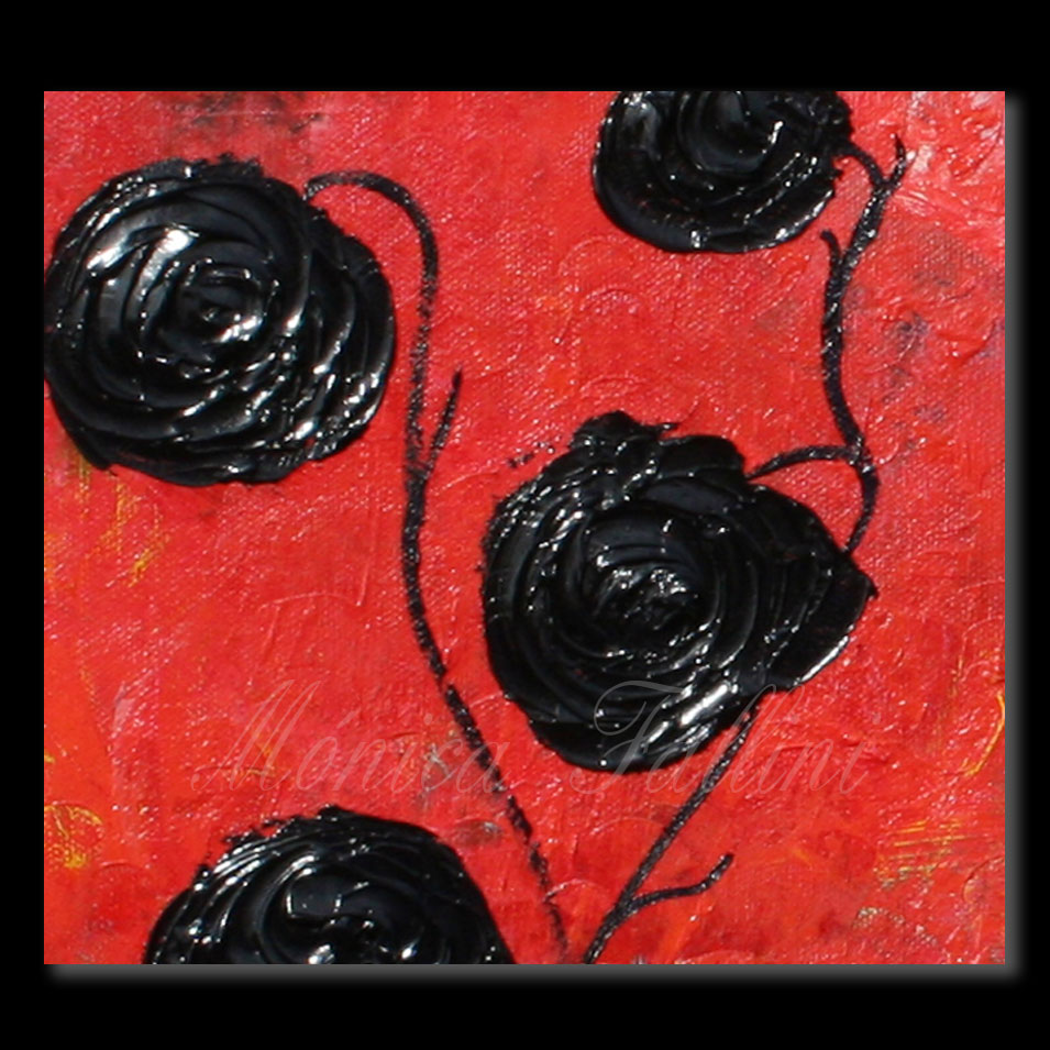 Painting titled '7 black Roses with energy flow in the background' by Monica Fallini