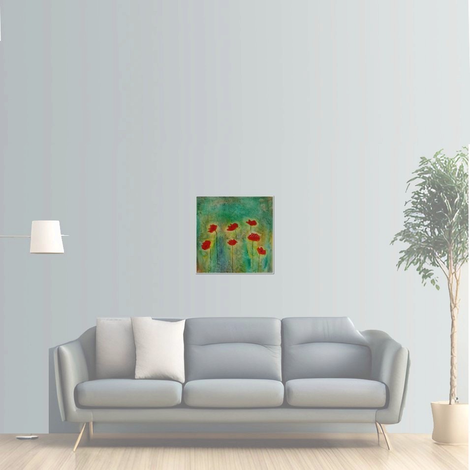 Painting titled 'In the energy field of the red Poppies' by Monica Fallini