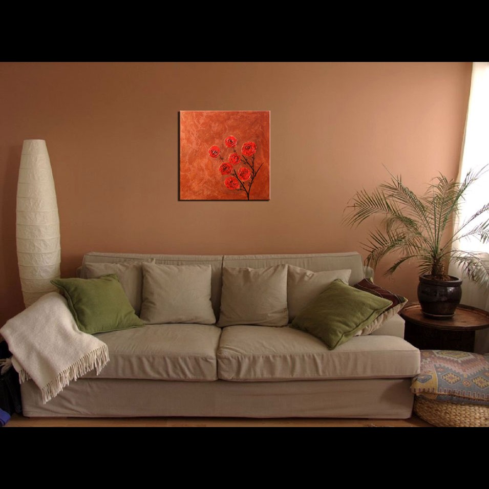 Painting titled '7 Roses on copper landscape' by Monica Fallini