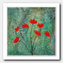 Abstract landscape with 7 red Poppies
