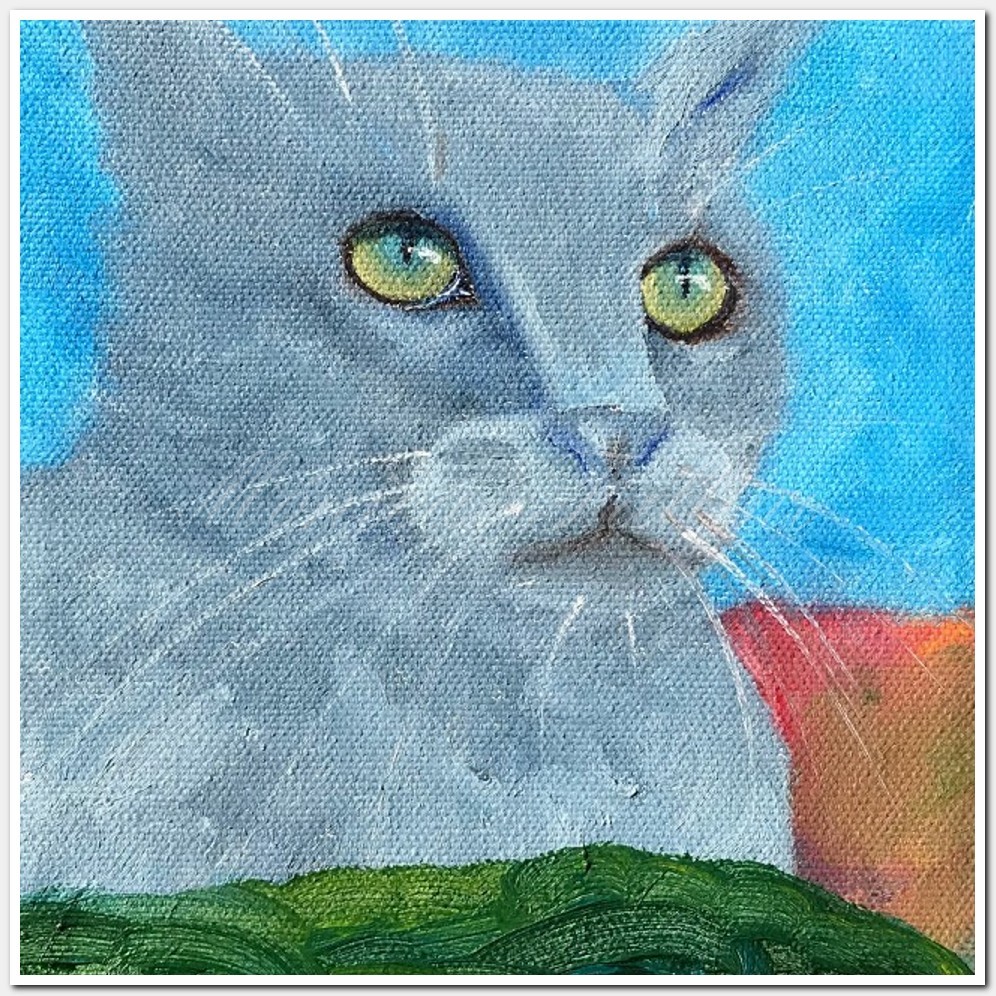 Painting titled 'Cat Nacho looking up' by Monica Fallini