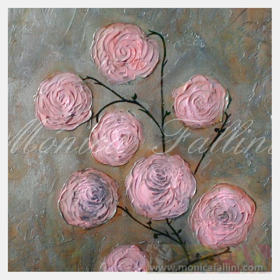 Painting titled '8 Roses under the moonlight' by Monica Fallini