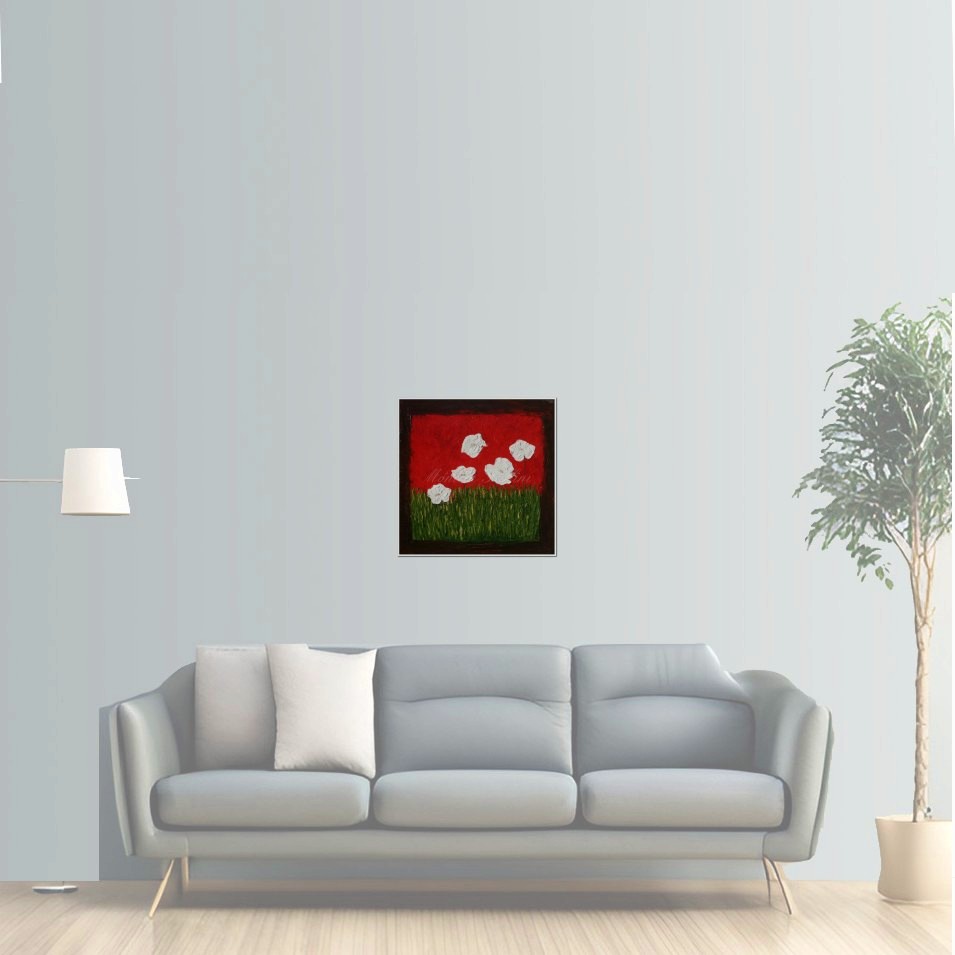 Painting titled 'Through the window I see the Poppies in a dream' by Monica Fallini