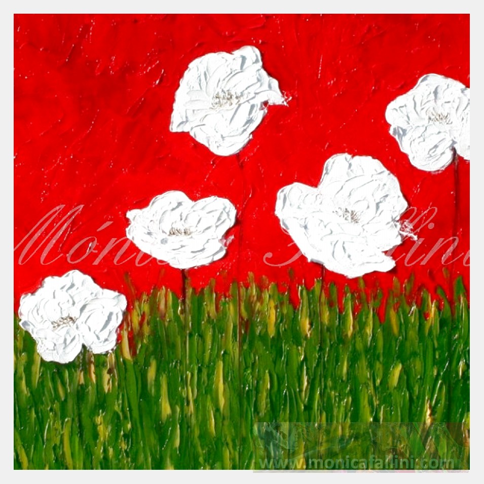 Painting titled 'Through the window I see the Poppies in a dream' by Monica Fallini