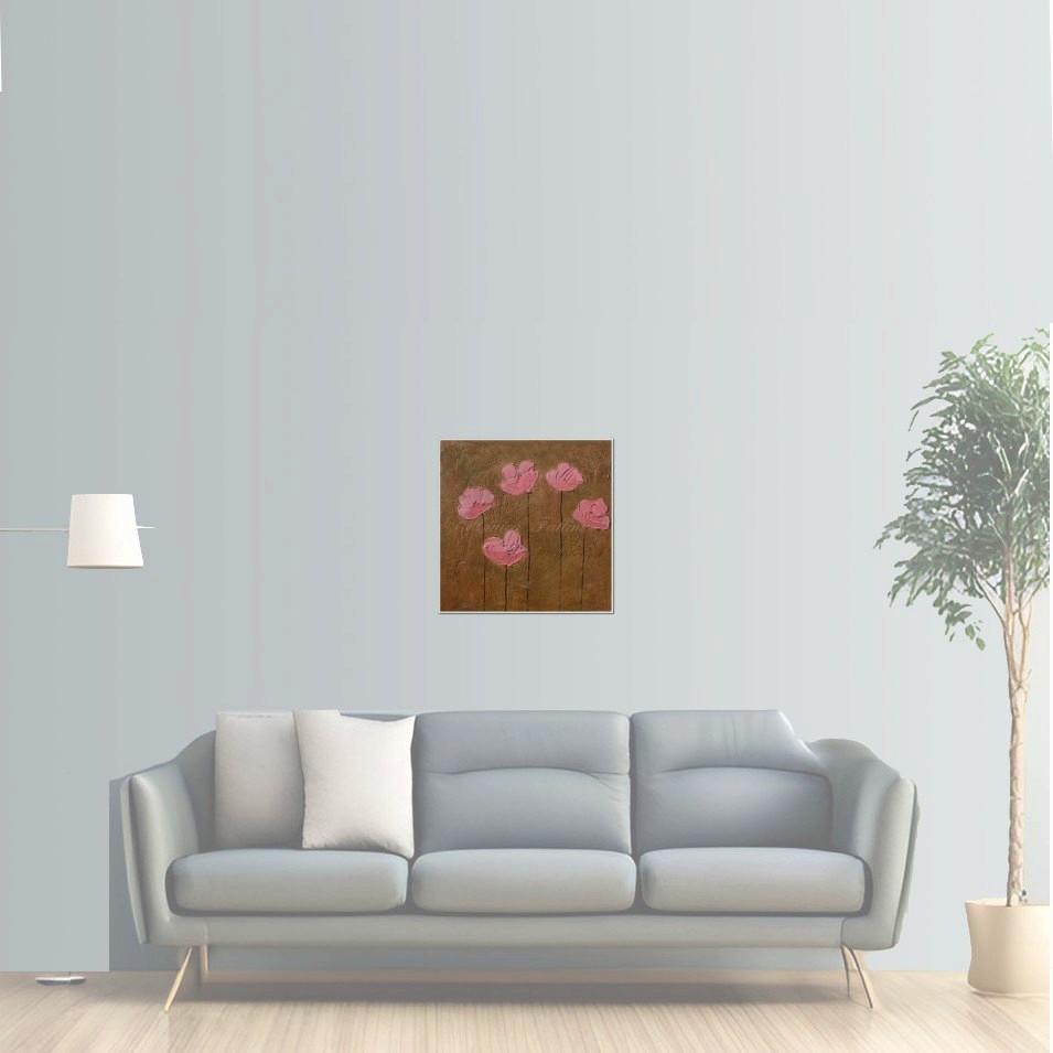 Painting titled 'Spring Poppies in golden landscape' by Monica Fallini