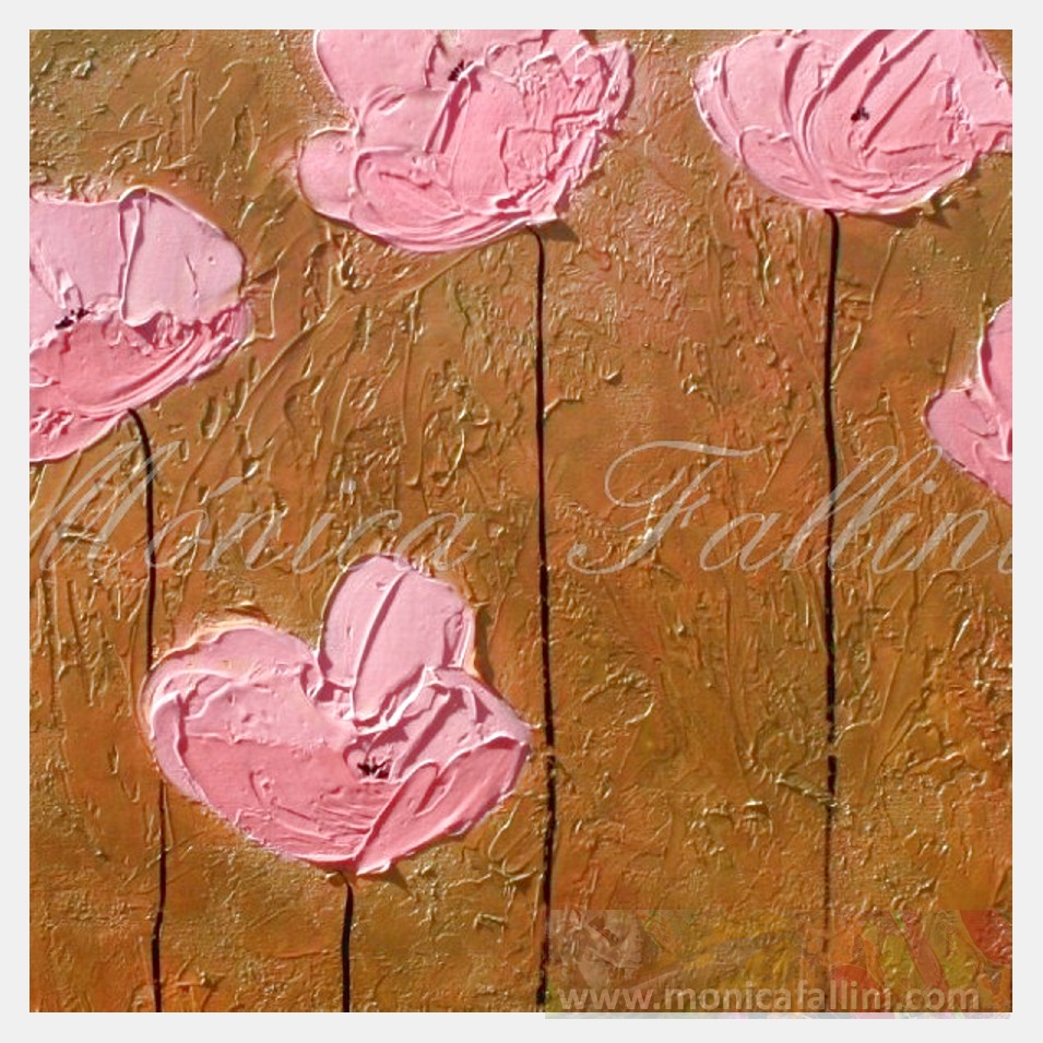 Painting titled 'Spring Poppies in golden landscape' by Monica Fallini