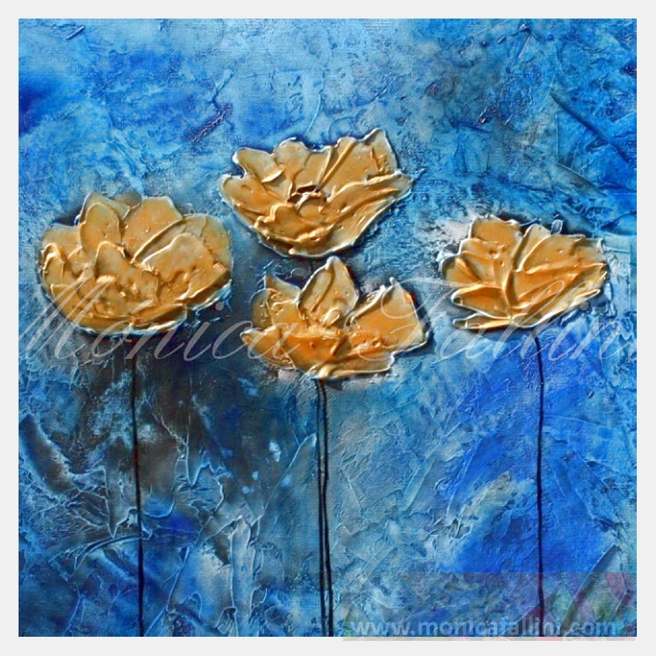 Painting titled 'Dressed in gold, Poppies' by Monica Fallini