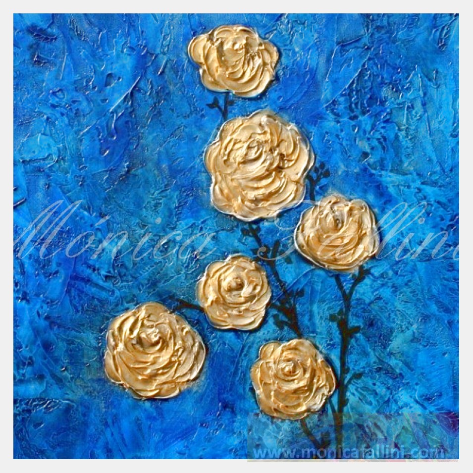 Painting titled 'Dressed in gold, Roses' by Monica Fallini