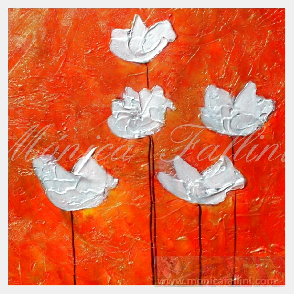 Painting titled 'Pearl Poppies on gold Summer sunset' by Monica Fallini