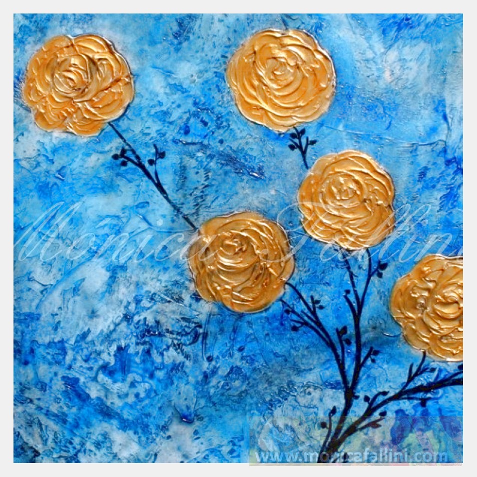 Painting titled 'Dressed in gold, Roses #14021' by Monica Fallini