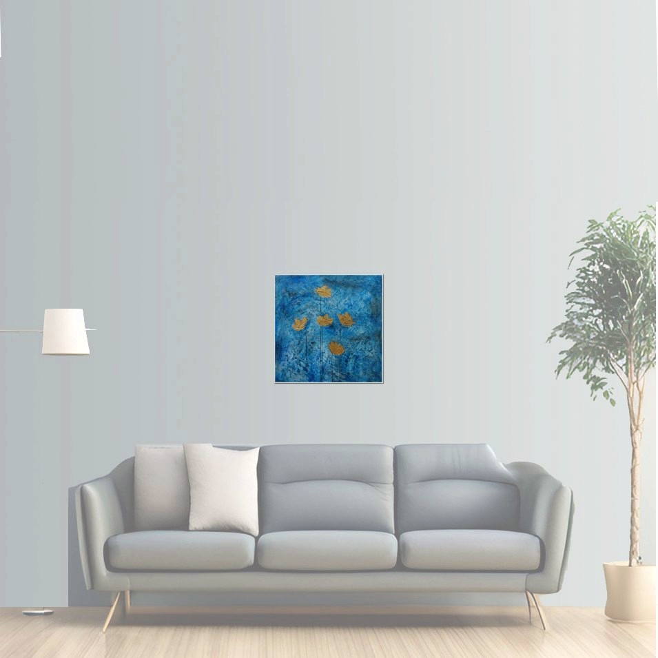 Painting titled 'Dressed in gold, Poppies #14023' by Monica Fallini