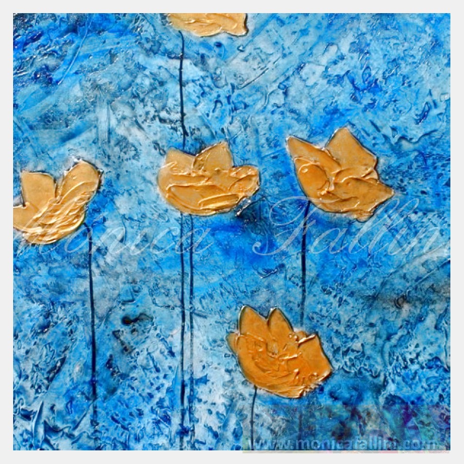 Painting titled 'Dressed in gold, Poppies #14023' by Monica Fallini
