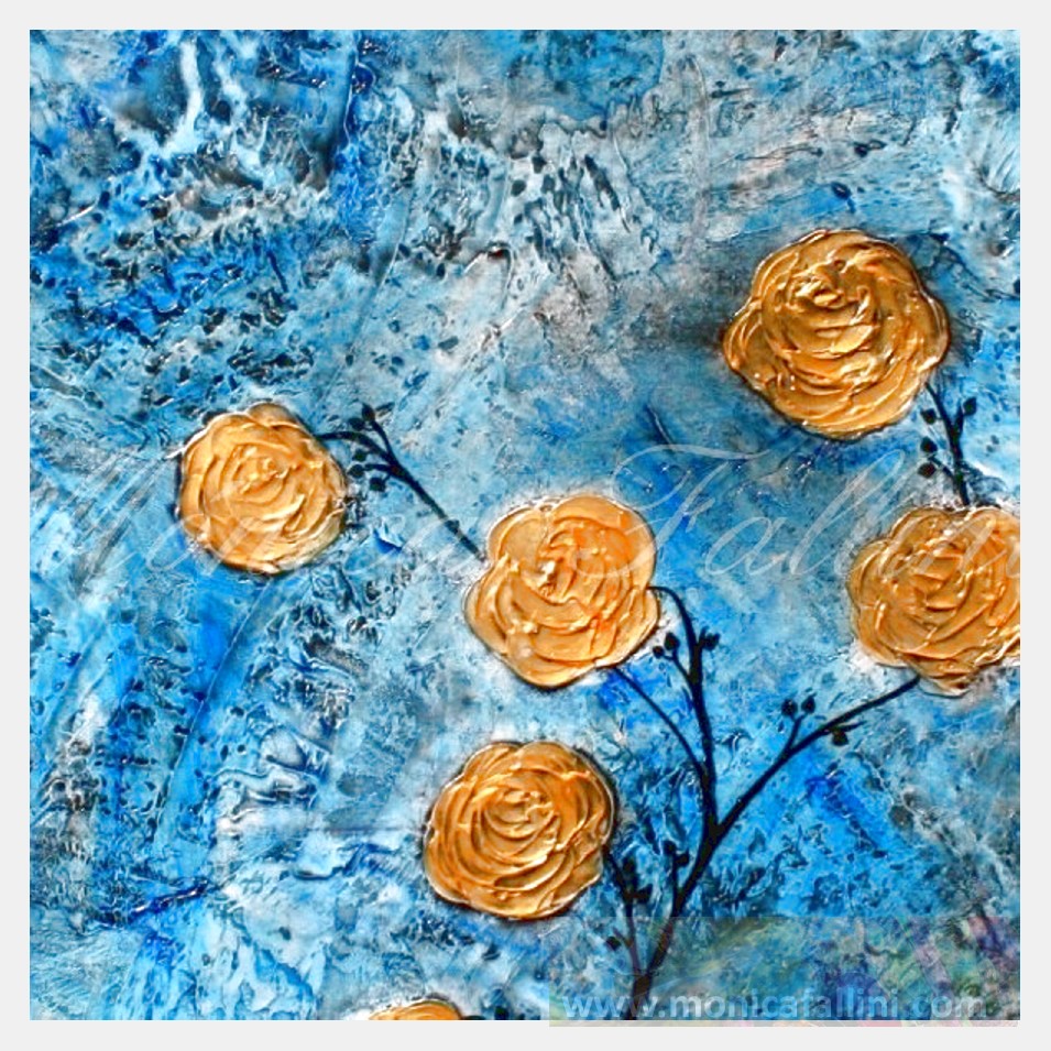 Painting titled 'Dressed in gold, Roses #14024' by Monica Fallini