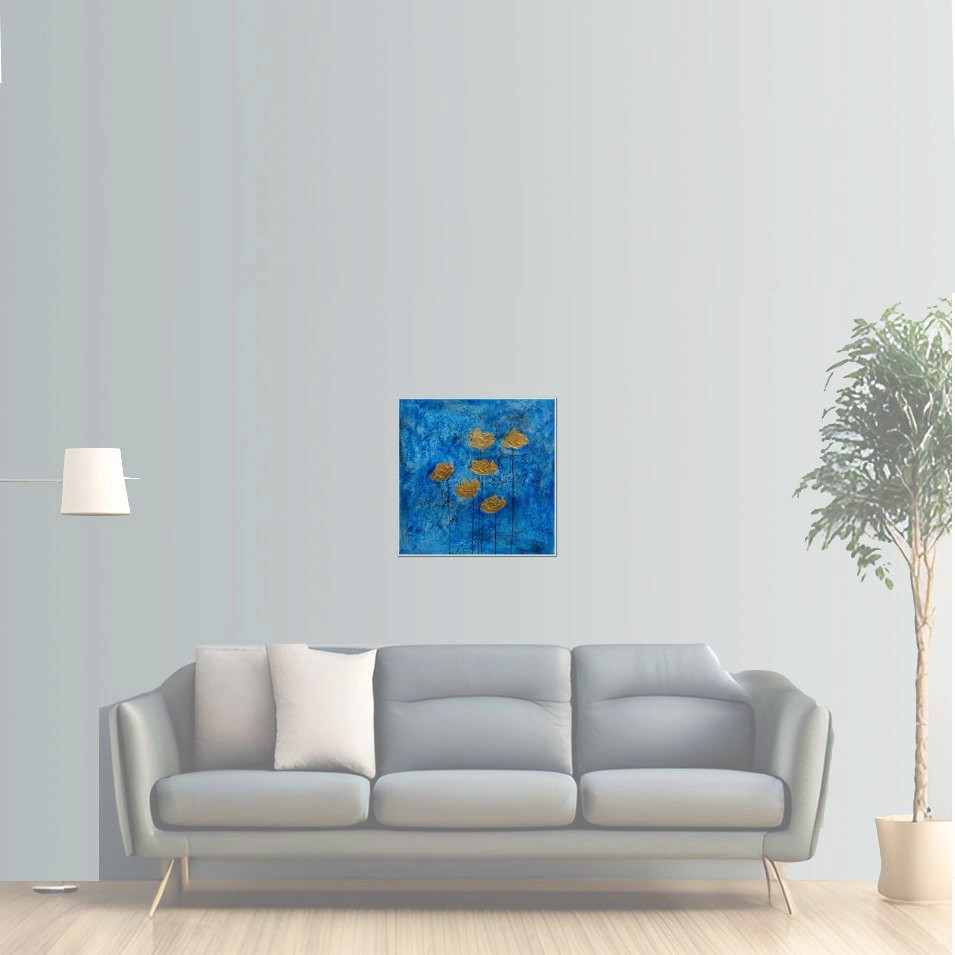 Painting titled 'Dressed in gold, Poppies #14025' by Monica Fallini