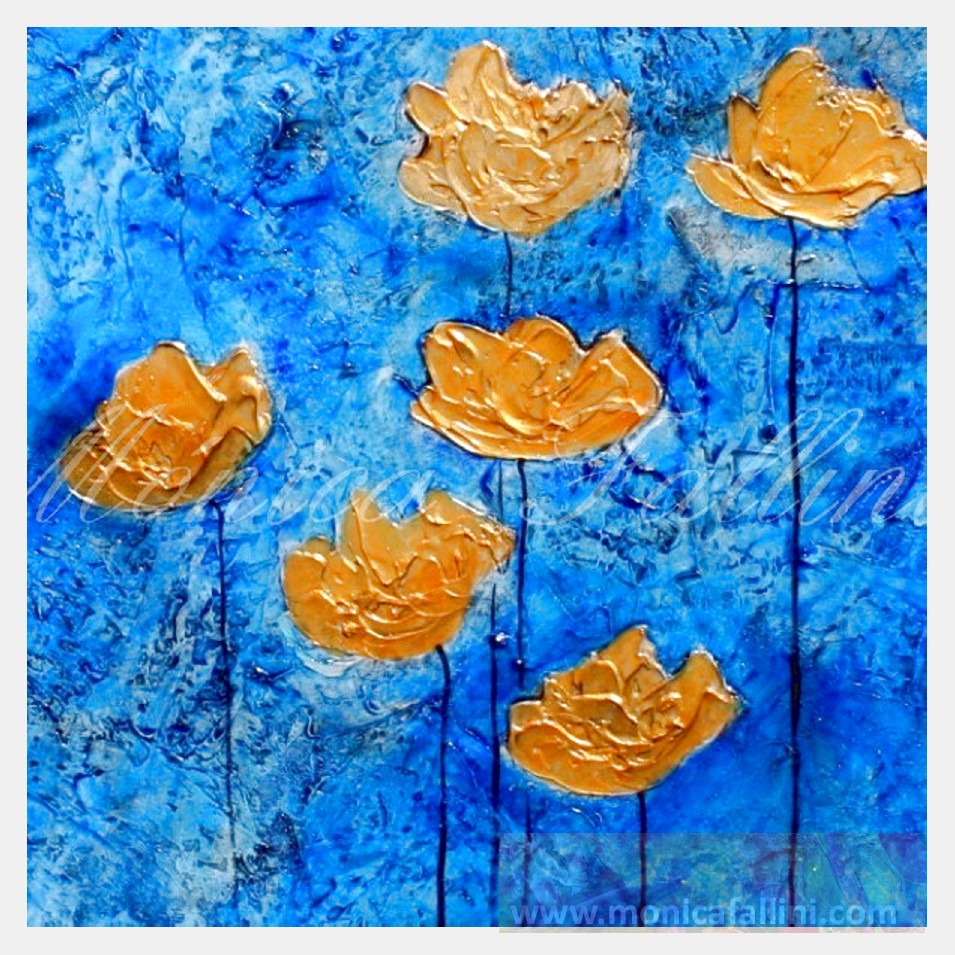 Painting titled 'Dressed in gold, Poppies #14025' by Monica Fallini