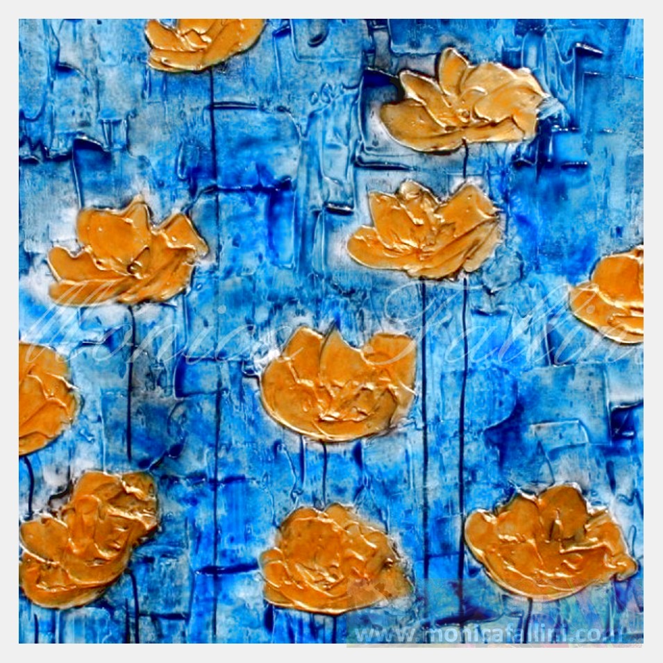 Painting titled 'Dressed in gold, Poppies #14026' by Monica Fallini