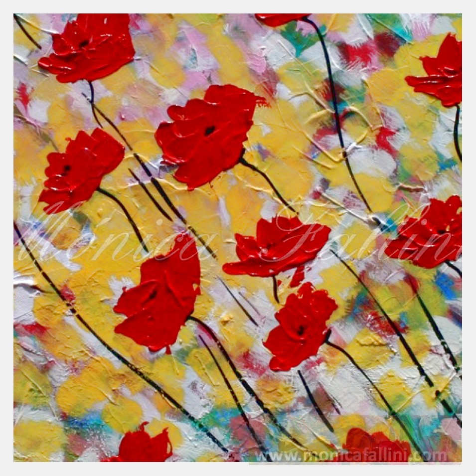 Painting titled 'Shower of petals, Spring Poppies' by Monica Fallini