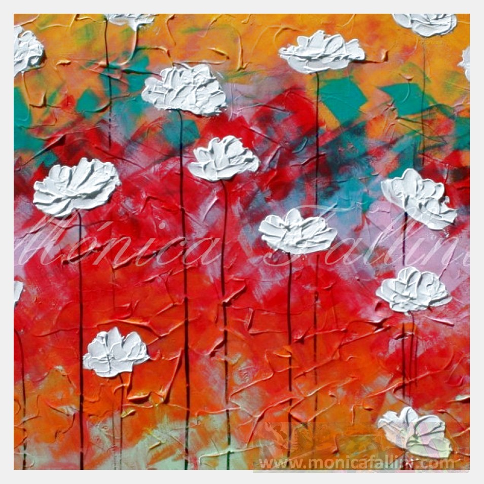Painting titled 'White Poppies in Summer' by Monica Fallini