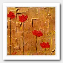 4 red Poppies on gold 