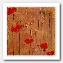 5 red Poppies on gold