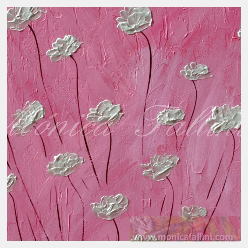 Painting titled 'Pearl Poppies on pink' by Monica Fallini