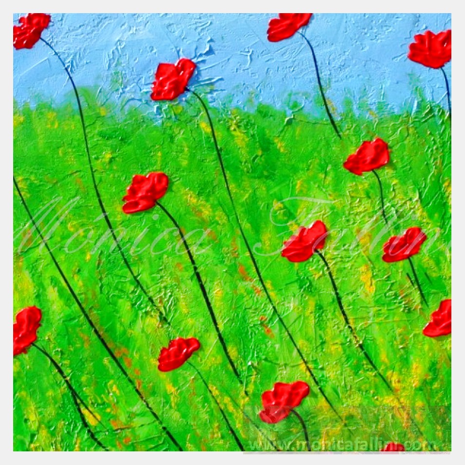 Painting titled 'Windy days red Poppies' by Monica Fallini