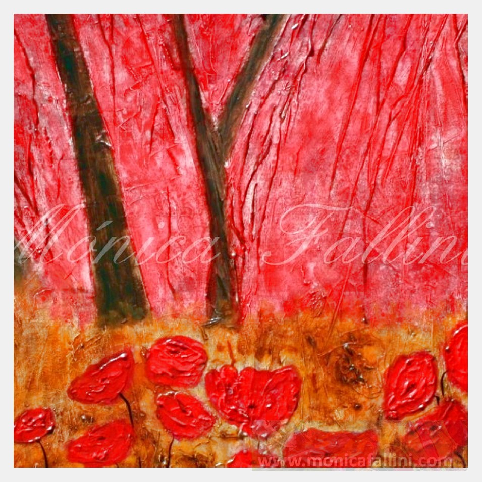 Painting titled 'Red Poppies in the forest' by Monica Fallini