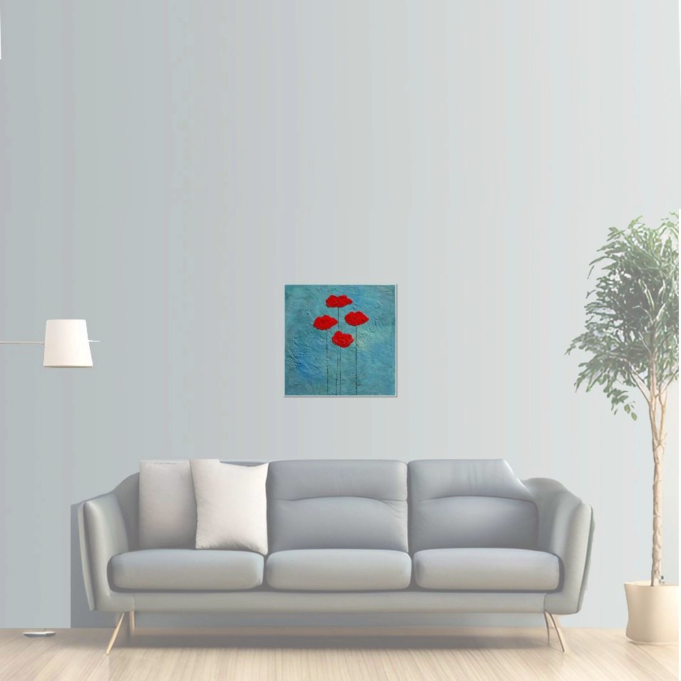 Painting titled 'Satin days, with the red Poppies in the garden' by Monica Fallini