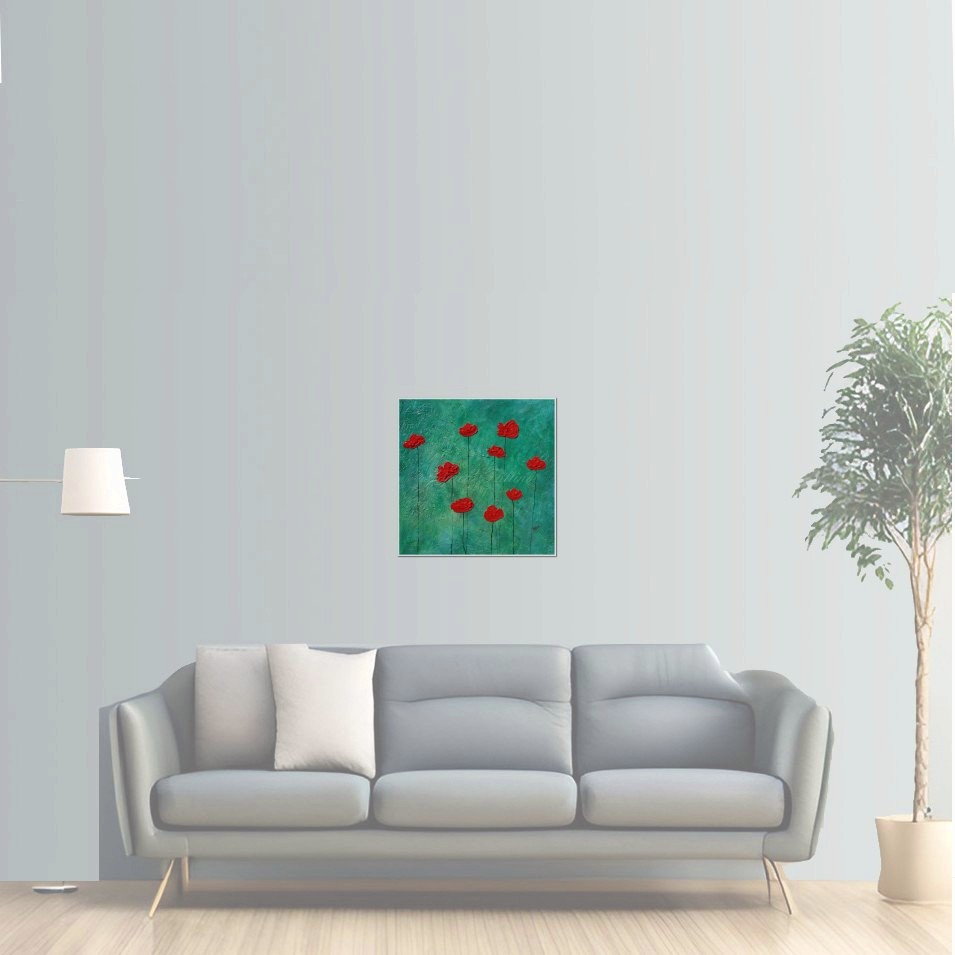 Painting titled 'Poppies in the field, silver nights' by Monica Fallini