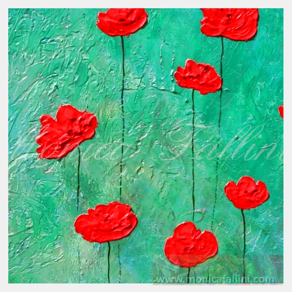 Painting titled 'Poppies in the field, silver nights' by Monica Fallini