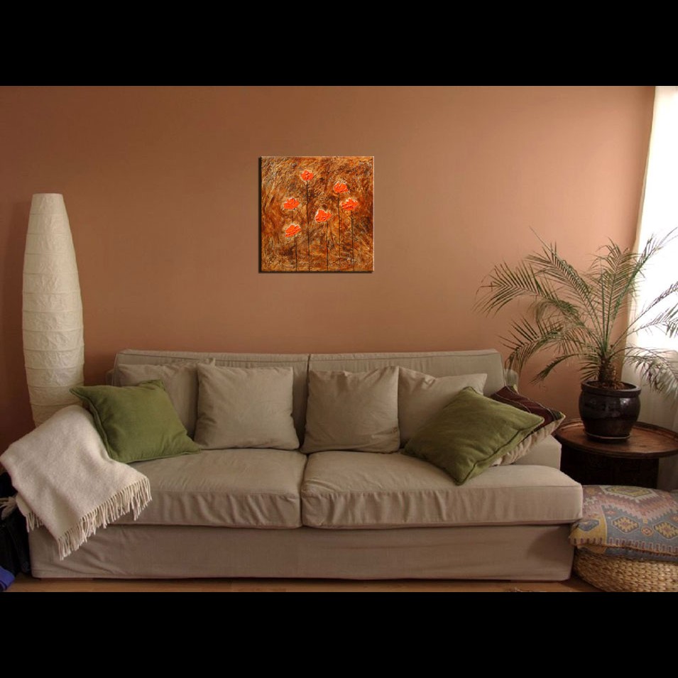 Painting titled 'Orange Poppies near the mountain.' by Monica Fallini