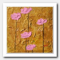 Pink Poppies on gold landscape 