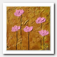 Pink Poppies on gold landscape