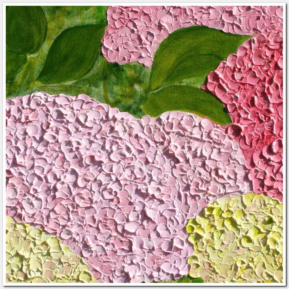 Painting titled 'Hydrangeas in the garden' by Monica Fallini