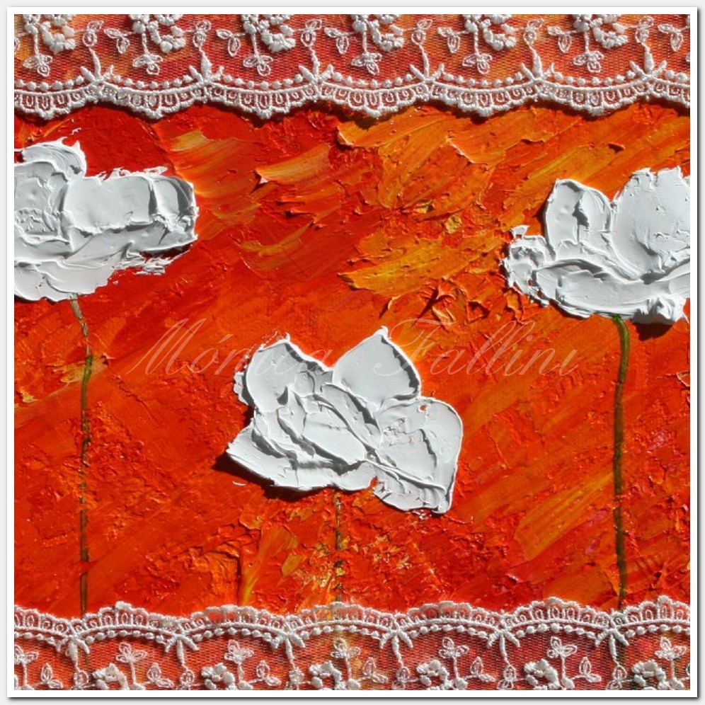 Painting titled 'White Poppies on orange' by Monica Fallini