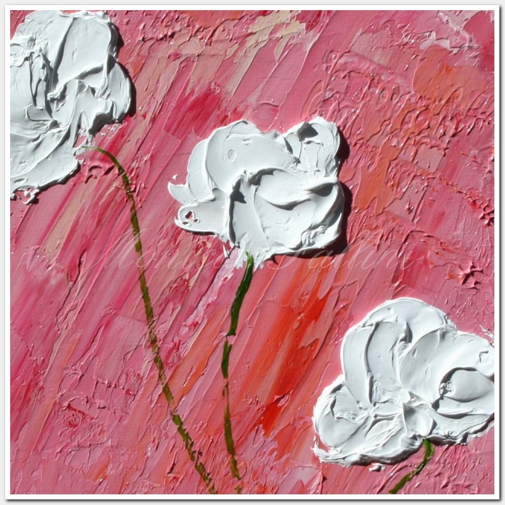 Painting titled 'White Poppies on pink' by Monica Fallini