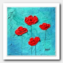 Red Poppies on turquoise landscape