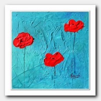 Red Poppies on turquoise landscape