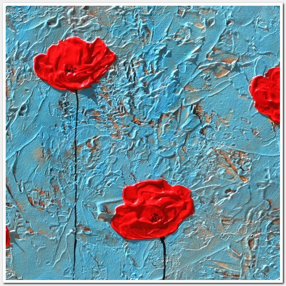 Painting titled 'Turquoise nights, red Poppies' by Monica Fallini