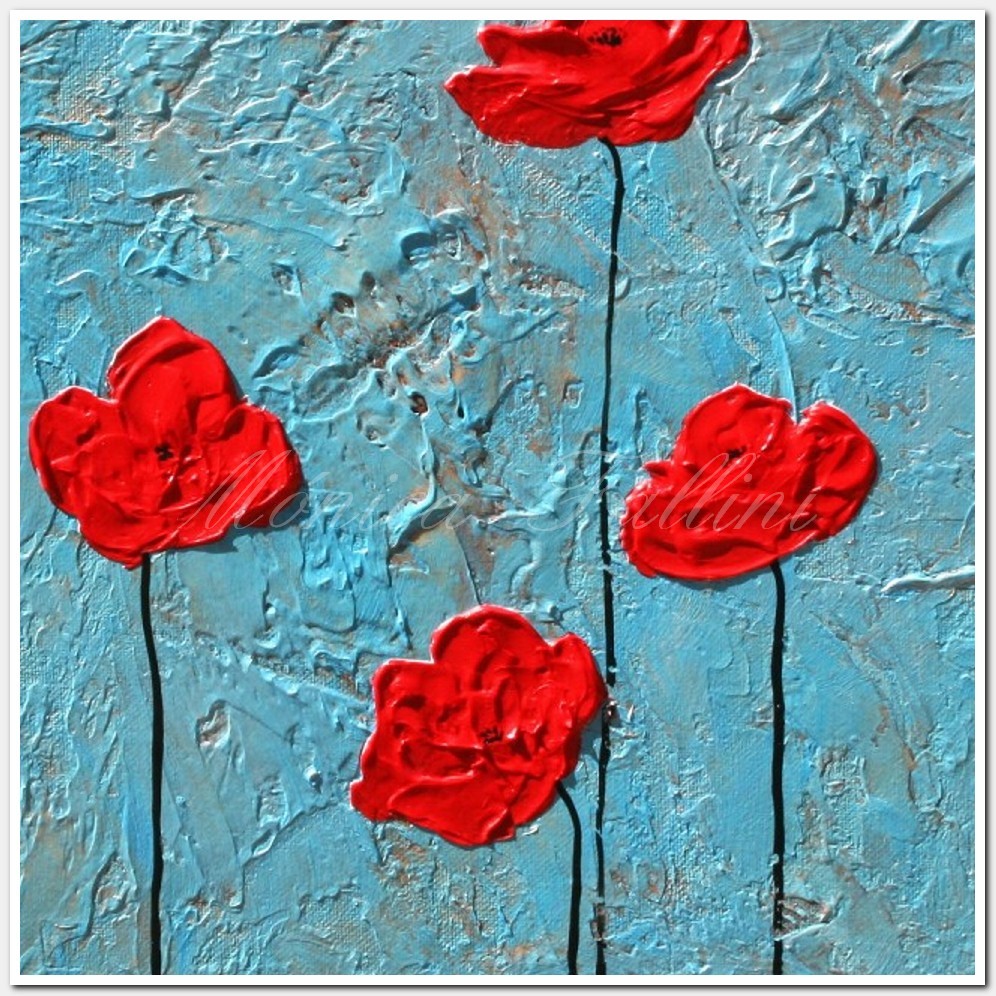 Painting titled 'Turquoise nights, red Poppies' by Monica Fallini
