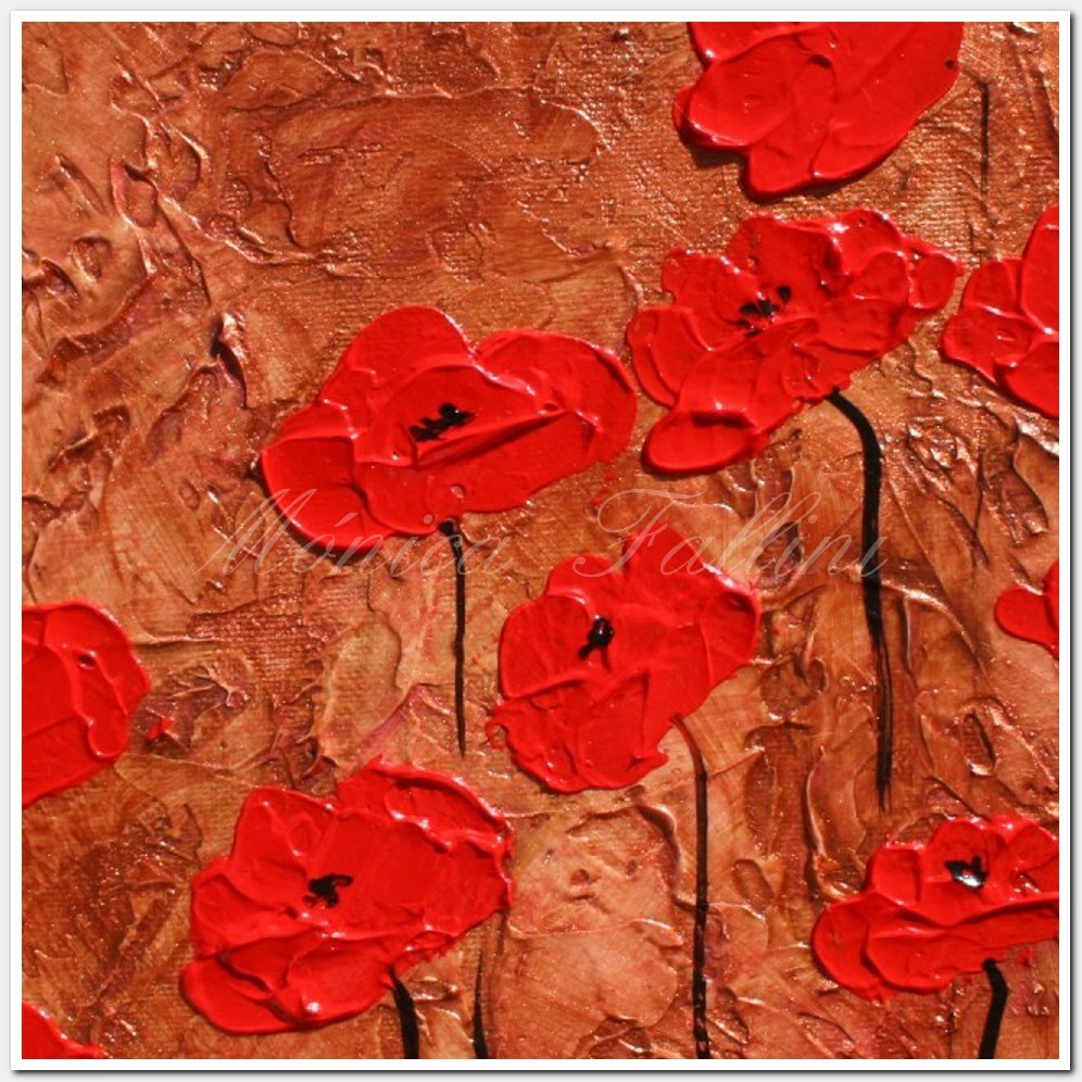 Painting titled 'Metallic thoughts, red Poppies' by Monica Fallini