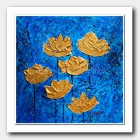 Golden Poppies on blue landscape