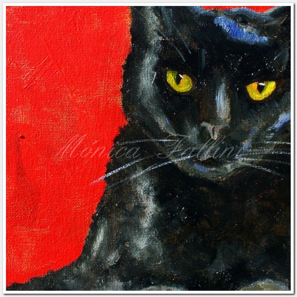 Painting titled 'Portrait of Pauline. Cat portrait' by Monica Fallini