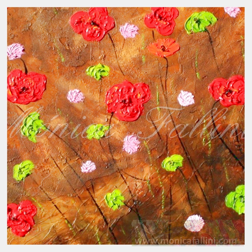 Painting titled 'Flowers in the garden at night' by Monica Fallini